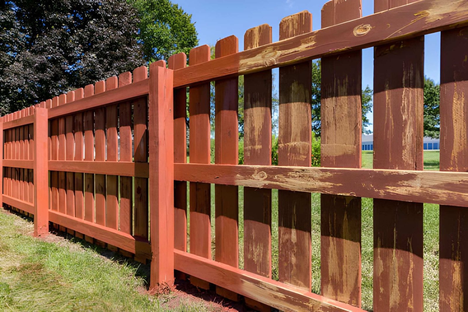 Weather protection fence staining